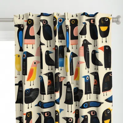 Spoonflower Modern Folk Art Birds On Curtain Panel