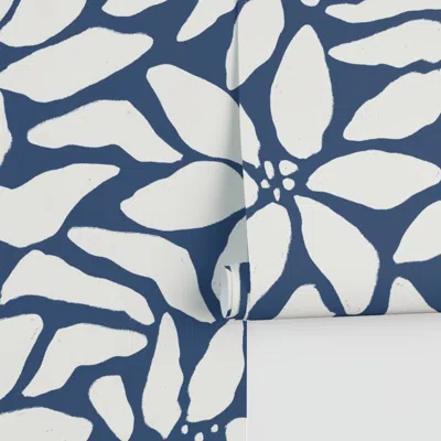 Spoonflower Modern Minimalist Textured Abstract Floral In Coastal Cobalt Blue And White Performance
