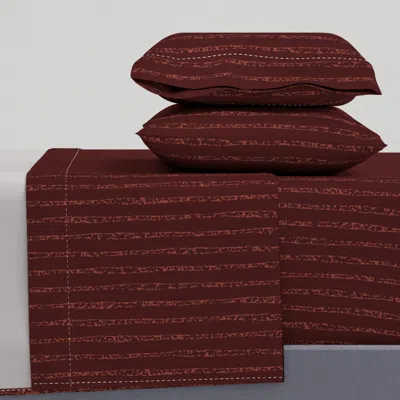Spoonflower Modern Organic Textured Stripes Dark Rouge King Sheet Set
