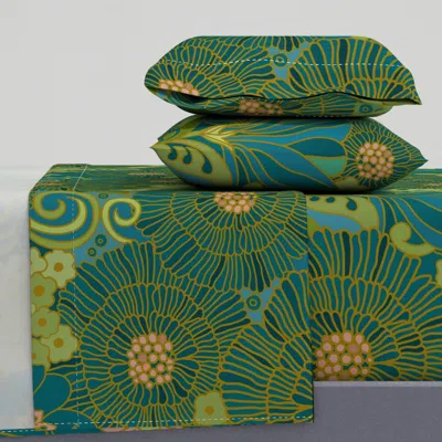 Spoonflower Modern Retro Floral 1970 Muumuu Large King Sheet Set