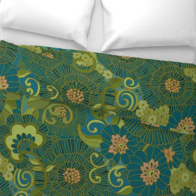 Spoonflower Modern Retro Floral 1970 Muumuu Large Wide Cotton Sateen 3.5 oz 26" X 20" Standard Knife Edge