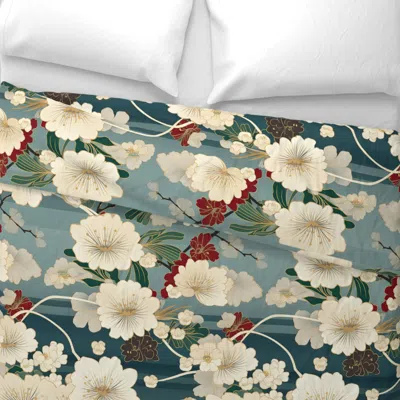 Spoonflower Modern Subtle Ivory Cherry Blossoms Catl 1995 King Pillow Sham In Green
