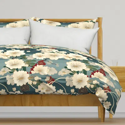 Spoonflower Modern Subtle Ivory Cherry Duvet Cover In Blue