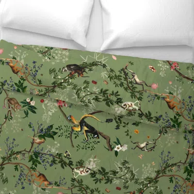 Spoonflower Monkey World Chole Green Rotated Wide Cotton Sateen 3.5 oz 26" X 20" Standard Knife Edge