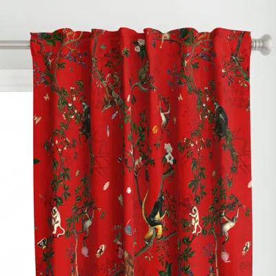 Spoonflower Monkey World Red Curtain Panel