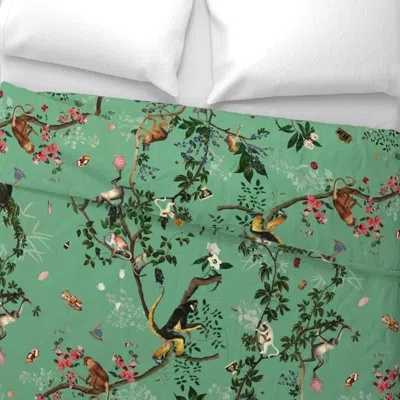 Spoonflower Monkey World Reportable Green Wide Cotton Sateen 3.5 oz 26" X 20" Standard Knife Edge