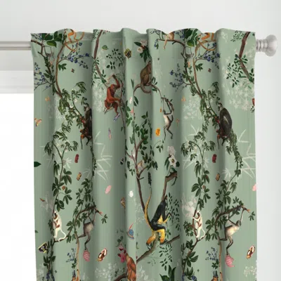 Spoonflower Monkey World Sage Curtain Panel