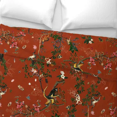 Spoonflower Monkey World Sienna Wide Cotton Sateen 3.5 oz 26" X 20" Standard Knife Edge