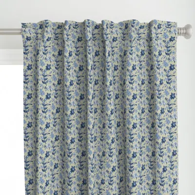 Spoonflower Monochrome Tan And Blue Curtain Panel