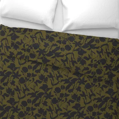 Spoonflower Moody Dark Olive Green And Charcoal Black Shadow Botanical Trailing Floral King Pillow S In Brown