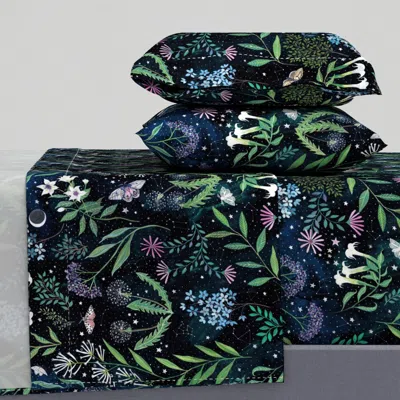 Spoonflower Moon Garden Flowers That Bloom At Night With Star Constellations And Cal King Sheet Set