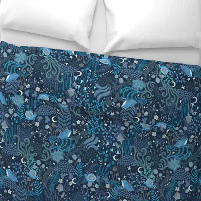 Spoonflower Moonlit Mosses Midnight Navy Magical Blues Wide Cotton Sateen 3.5 oz 26" X 20" Standard Knife Edge
