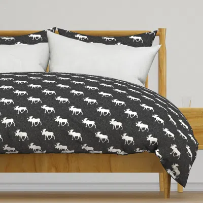 Spoonflower Moose On Dark Grey Linen (dark Duvet Cover