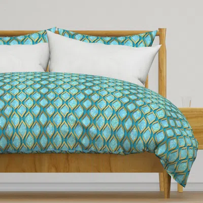 Spoonflower Moroccan Boho-teal/gold -linen Duvet Cover