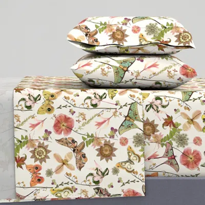 Spoonflower Moths N Wildflowers Queen Sheet Set