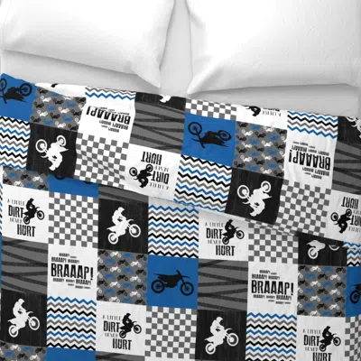 Spoonflower Motocross//a Little Dirt Never Hurt - Wholecloth Cheater Quilt - Blue Wide Cotton Sateen 3.5 oz 30" 