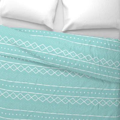 Spoonflower Mudcloth Ii (petite) In White On Turquoise Wide Cotton Sateen 3.5 oz 26" X 20" Standard Knife Edge