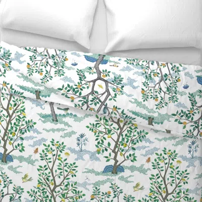 Spoonflower Multi Citrus Grove Toile White Wide Cotton Sateen 3.5 oz 26" X 20" Standard Knife Edge