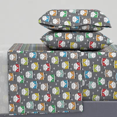 Spoonflower Multi Color Van On Charcoal Full Sheet Set