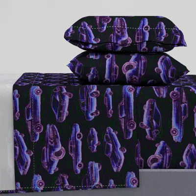 Spoonflower Muscle Cars - Ultra Violet On Black - Neon King Sheet Set