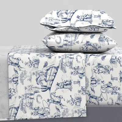 Spoonflower Muscle Cowboy Toille - Denim King Sheet Set