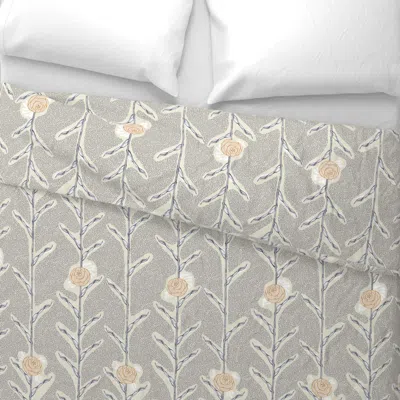 Spoonflower Natisha Peony Vine - Oatmeal Blue Gold Euro Pillow Sham In White