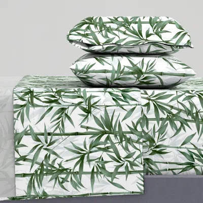 Spoonflower Nature Beauty Bamboo Botanical Watercolor Pattern Green On White Smaller King Sheet Set