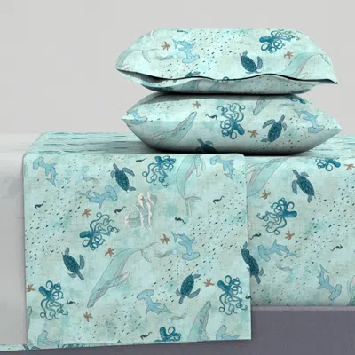 Spoonflower Nautical - Whales Seaturtles Fishes Sharks Seahorses Cal King Sheet Set