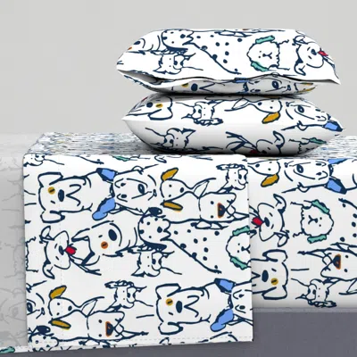 Spoonflower Navy Outline Color Pop Doodle Dogs Midi Scale Cal King Sheet Set