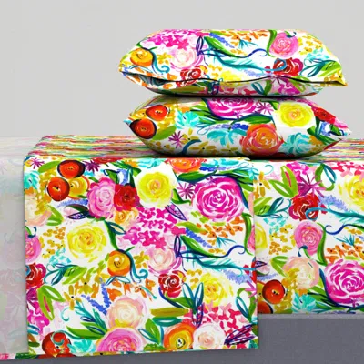 Spoonflower Neon Summer Floral (medium Scale King Sheet Set In Multi