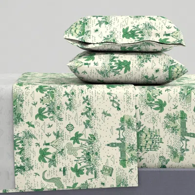 Spoonflower Neverland Toile Sand Cal King Sheet Set In Green