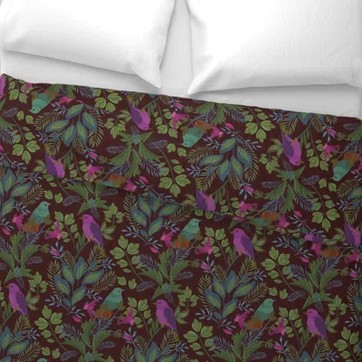 Spoonflower New Birds On Burgundy Wide Cotton Sateen 3.5 oz 26" X 20" Standard Knife Edge