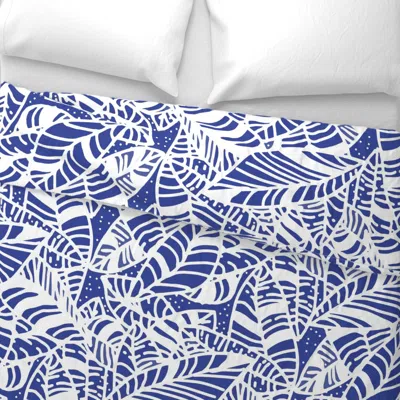 Spoonflower New Indigo White Batik Leaves Large 22.5in Wide Cotton Sateen 3.5 oz 26" X 20" Standard Knife Edge