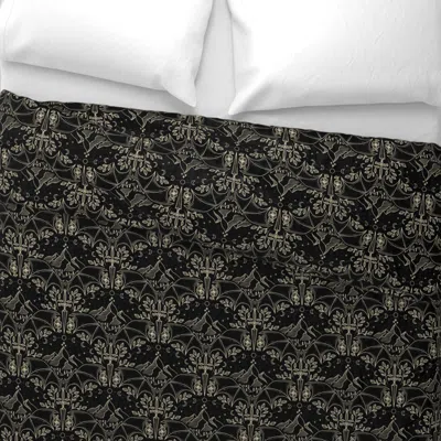 Spoonflower Night Court Damask - Cream Wide Cotton Sateen 3.5 oz 26" X 20" Standard Knife Edge