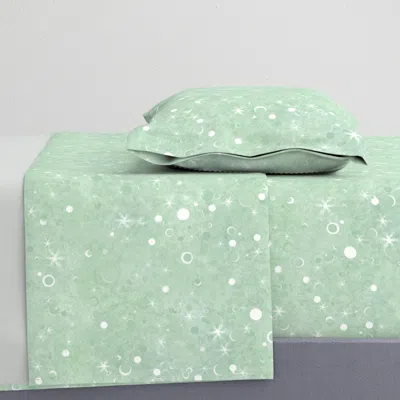 Spoonflower Night Lights Of Galaxies Planets Stars And Moon - Mint Twin Sheet Set