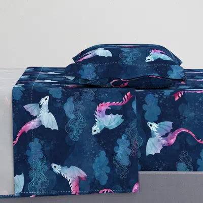 Spoonflower Night Sky Dragons Magenta To Teal Twin Sheet Set