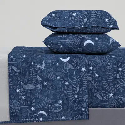 Spoonflower Night Time In The Forest - Denim Blue - Large Queen Sheet Set