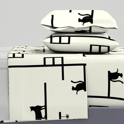 Spoonflower Noir Cat Queen Sheet Set