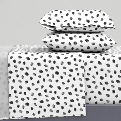 Spoonflower Noir Watercolor Spots Paint Black And White Dots Pattern Queen Sheet Set