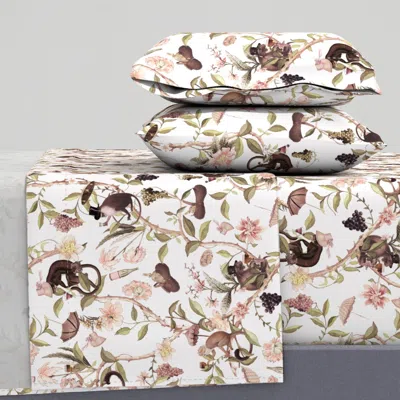 Spoonflower Nostalgic Garden Party With Whimsical Antique Chinoiserie And Drunk Monkeys Queen Sheet