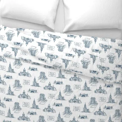Spoonflower Notre Dame Wallpaper In Vintage Toile Design White & Blue Wide Cotton Sateen 3.5 oz 30" X 24" Standa