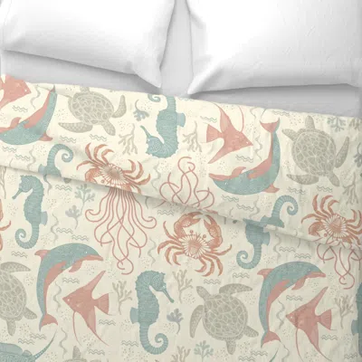 Spoonflower Ocean Dreamscape - Beige Wide Cotton Sateen 3.5 oz 26" X 20" Standard Knife Edge