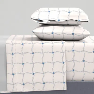 Spoonflower Ocean Vine Netting Wavy Checks With Starfish On Blush Cream Sand (m) Queen Sheet Set