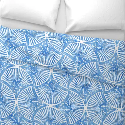 Spoonflower Ocean Whisper - Denim Blue Seashell Fan On White - Breezy Blue Coastal Euro Pillow Sham