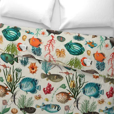 Spoonflower Oceania In Greige Tan Beige Wide Cotton Sateen 3.5 oz 26" X 20" Standard Knife Edge