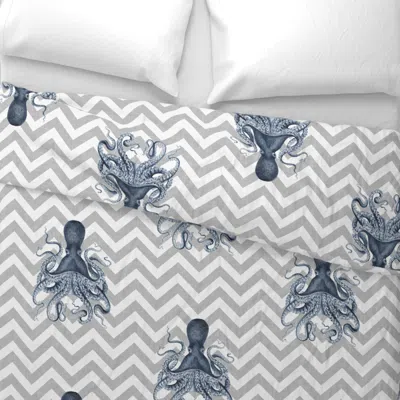 Spoonflower Octopus Oasis On Gray Chevron Wide Cotton Sateen 3.5 oz 26" X 20" Standard Knife Edge