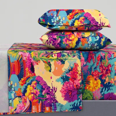 Spoonflower Oil Paint Style Japaneses Garden Sundown Fk Xxl King Sheet Set