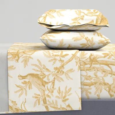 Spoonflower Oiseaux Soft Gold Queen Sheet Set