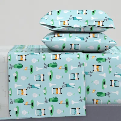 Spoonflower On The Golf Course Blue Medium Queen Sheet Set