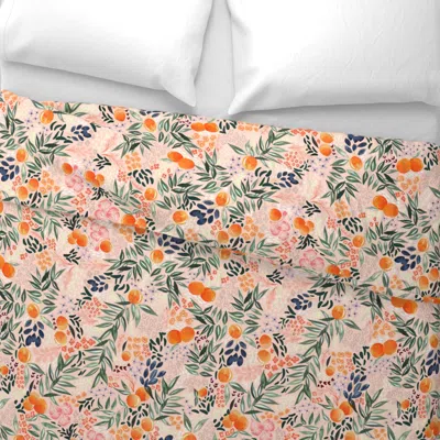 Spoonflower Orange Blossoms On Pink Wide Cotton Sateen 3.5 oz 26" X 20" Standard Knife Edge